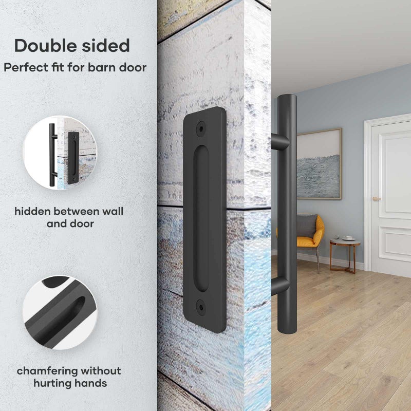 EaseLife 12" Sliding Barn Door Handles and Pulls, Rustic Double Sided Hardware Set, Heavy Duty, Matte Black Powder Coated Finish, Easy Install - Image 3